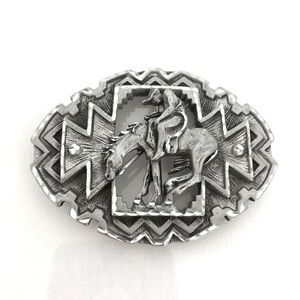 Vintage Pewter Belt Buckle "End of the Trail" Silver Tone Diamond Cut Western